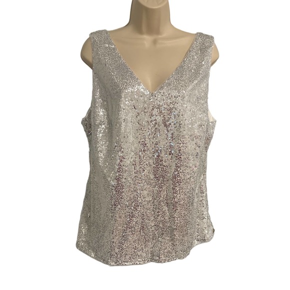 Grace Karin White w/ Silver Sequin V Neck V Back Dressy Tank 2XL NWT‎ - Picture 1 of 9